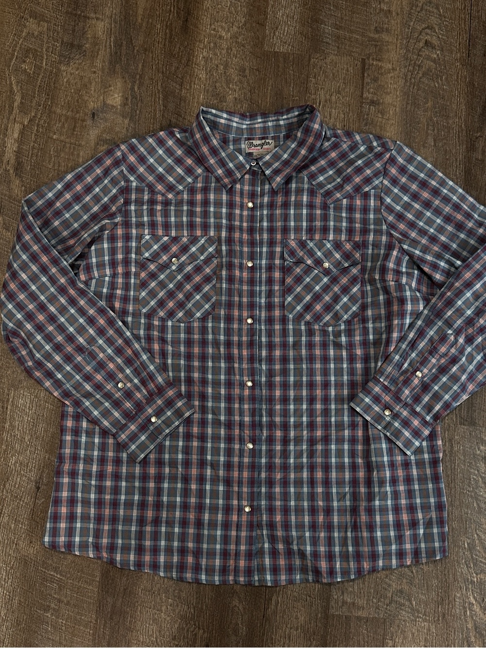Vintage Wrangler Wrancher Plaid Pearl  Snap Button Mens Shirt XXL 2XL